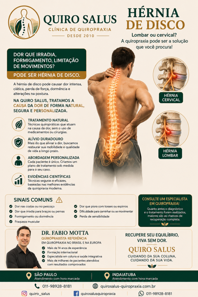 Hérnia de Disco Lombar ou Cervical existe uma alternativa de tratamento com a quiropraxia Quiro Salus